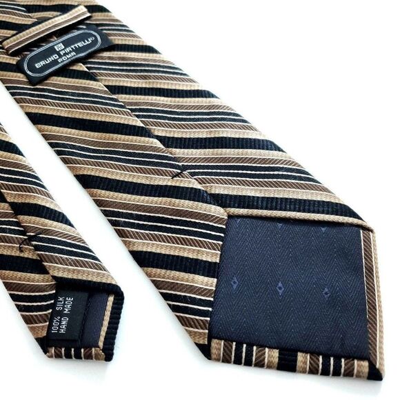 Bruno Piattelli Roma Brown Tan Woven Striped Silk Tie - Picture 5 of 6